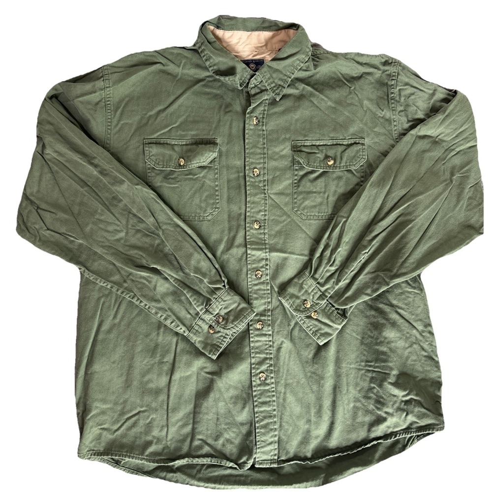 Wrangler Mens XL Olive Green Cotton Twill Long Sleeve Button Down‎ Shirt